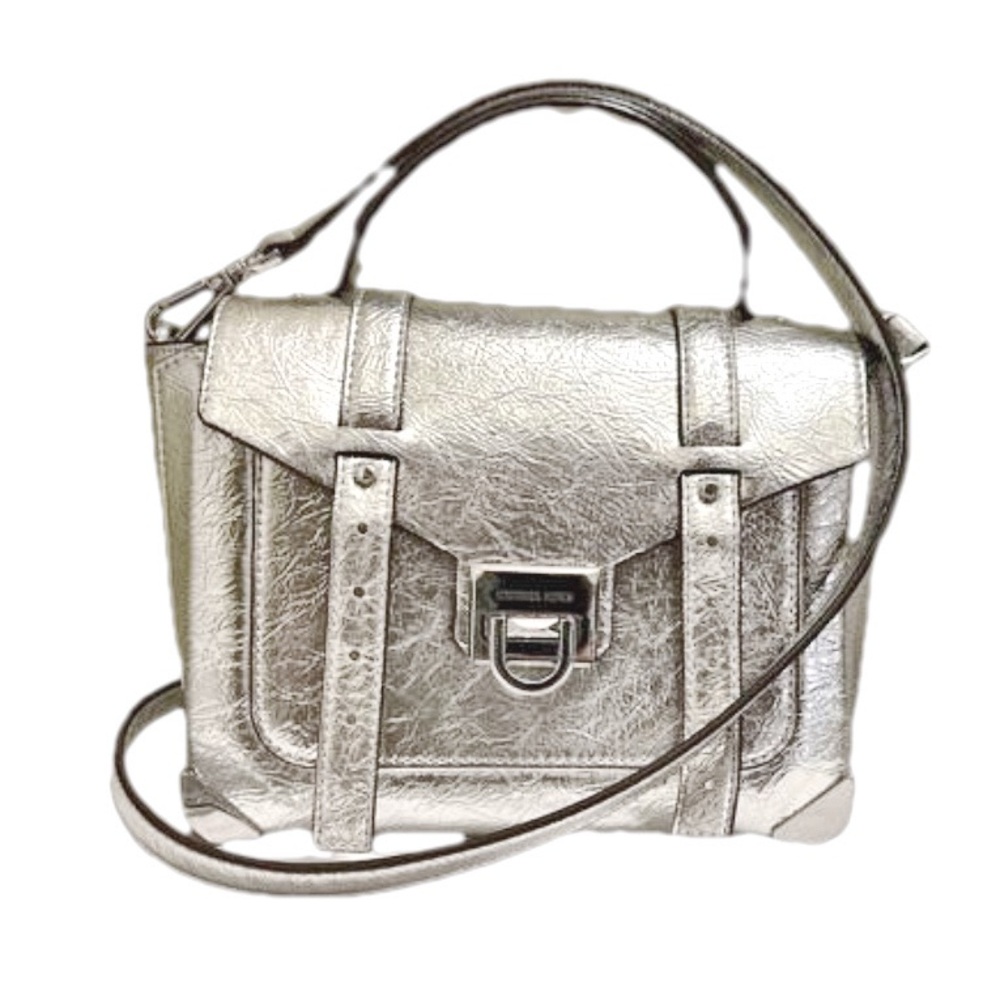 Manhattan Medium Crackled Metallic Leather Satchel - Picture 3 of 15